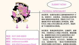 【168新岗】北约克高校招聘Payroll Specialist 1名（可移民）