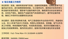 【168中介内推】密西沙加制造业公司请Electrical Technician 1名