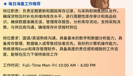 【168中介内推】士嘉堡零售公司请Inventory Management Assistant 1名