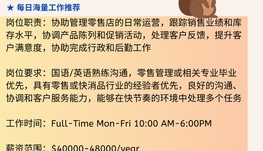 【168中介内推】士嘉堡快消品公司请Retail Operations Assistant 1名