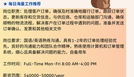 【168中介内推】密西食品供应链公司请Order Processor 1名