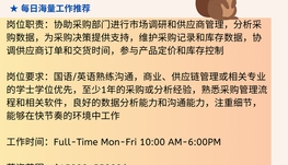 【168中介内推】万锦零售公司请Junior Procurement Analyst 1名