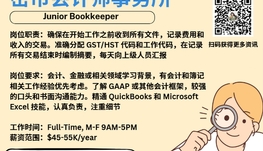 【168新岗】密市会计师事务所请Junior Bookkeeper 1名（可移民）