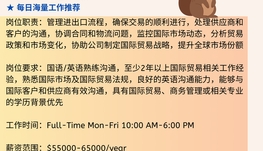 【168中介内推】万锦国际贸易公司请International Trade Specialist 1名