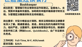 【168新岗】世嘉堡连锁餐厅请Bookkeeper 1名（可移民）