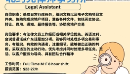 【168新岗】北约克律师事务所请Legal Assistant 1名（可移民）