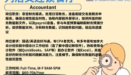 【168新岗】列治文连锁餐厅请Accountant 1名（可移民）