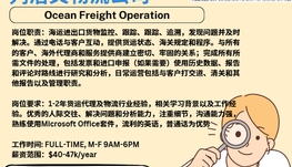【168新岗】列治文物流公司请Ocean Freight Operation 1名（可移民）