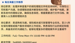 【168中介内推】怡陶碧谷管理机构请Claims Administration Clerk 1名