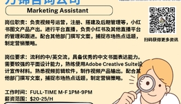 【168新岗】万锦咨询公司请Marketing Assistant 1名（可移民）