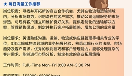 【168中介内推】万锦运输公司请 Business Developer 1名