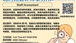 【168新岗】北约克会计师事务所请Staff Accountant 1名（可移民）