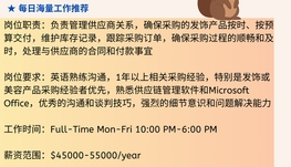 【168中介内推】密西沙加发饰公司请Procurement Specialist 1名