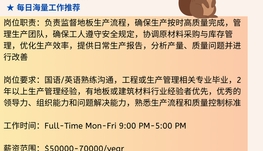 【168中介内推】密西沙加地板公司请Production Manager 1名