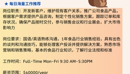 【168中介内推】旺市食品贸易公司请Sales Representative 1名