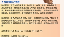 【168中介内推】密西沙加仓储公司请Warehouse Specialist 1名