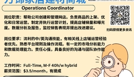 【168新岗】万锦家居建材商城请Operations Coordinator 1名（可移民）