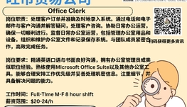【168新岗】旺市贸易公司请Office Clerk 1名（可移民）
