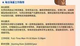 旺市物流公司请 Logistics Coordinator 1名
