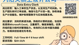 【168新岗】列治文橱卫设计公司请Office Clerk 1名（可移民）