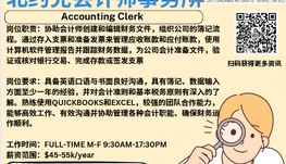 【168新岗】北约克会计师事务所请Accounting Clerk 1名（可移民）