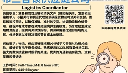 【168新岗】布兰普顿供应链公司请Logistics Coordinator 1名（可移民）