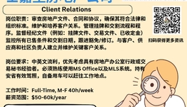 【168新岗】士嘉堡房地产公司请Client Relations 1名（可移民）