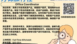 【168新岗】万锦旅行社请Office Coordinator 1名（可移民）