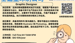 【168新岗】士嘉堡印刷公司请Graphic Designer 1名（可移民）