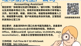 【168新岗】旺市厨具生产公司请Accounting Assistant 1名（可移民）