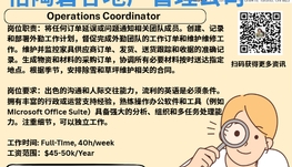 【168新岗】怡陶碧谷地产管理公司请Operations Coordinator 1名（可移民）