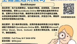 【168新岗】士嘉堡通讯公司请Bookkeeper 1名（可移民）