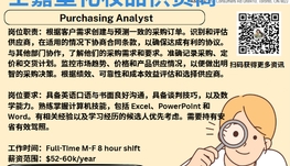 【168新岗】士嘉堡化妆品供货商请Purchasing Analyst 1名