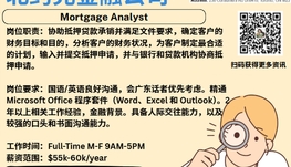 【168新岗】北约克金融公司请Mortgage Analyst 1名