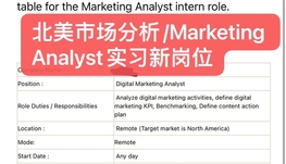 北美市场分析Marketing Analyst实习新岗位